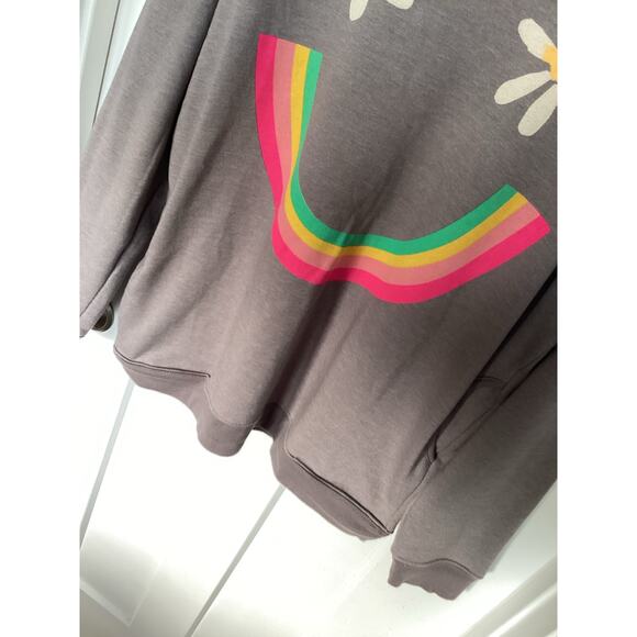 Natural life boho comfy retro casual smiley face sweatshirt with pockets small - Picture 4 of 9